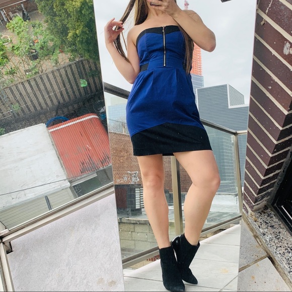 H&M Shoulderless Mini Blue Black Dress Bodycon - Picture 6 of 9